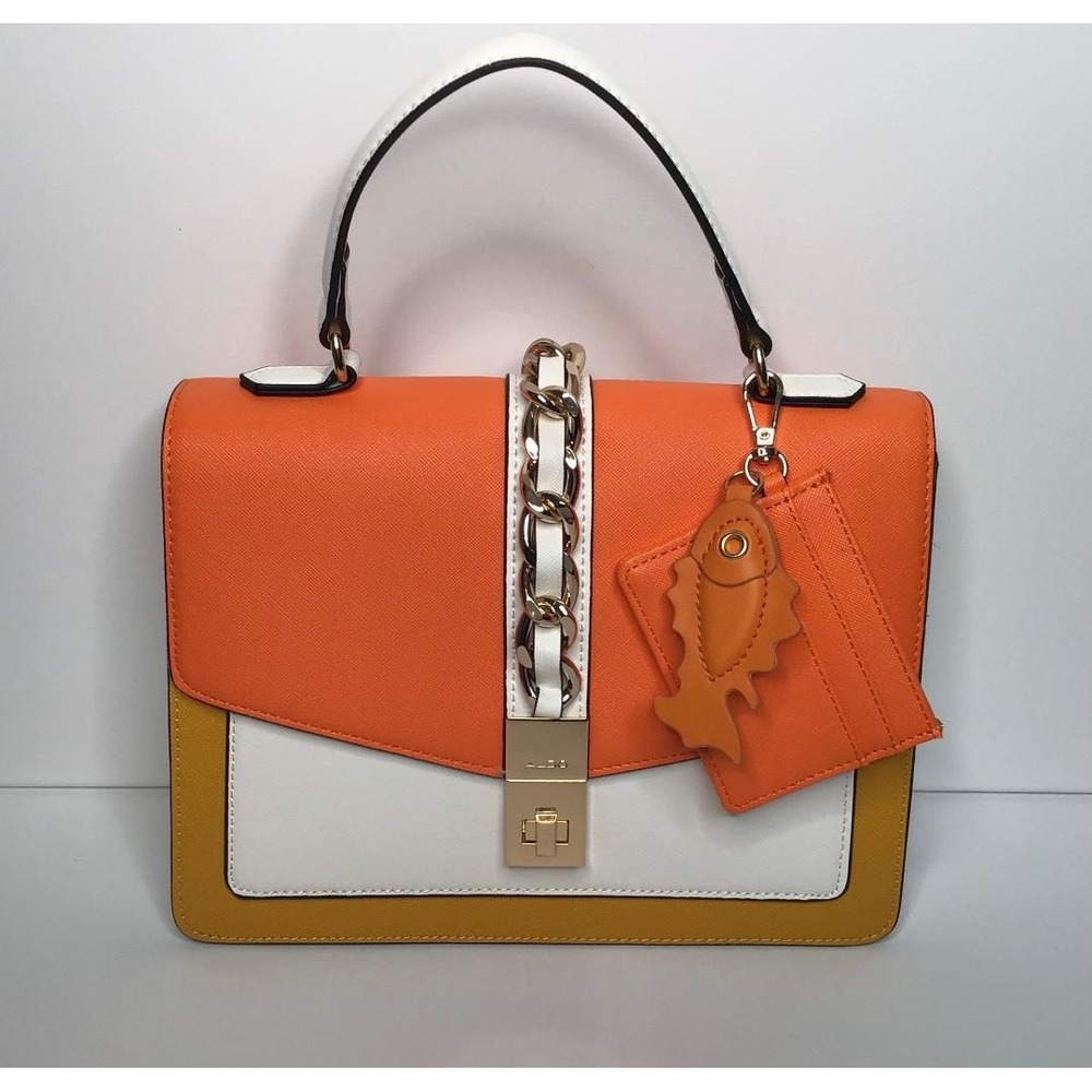 Aldo Colorblock Satchel Orange White Yellow Top Handle Crossbody Bag with Charm